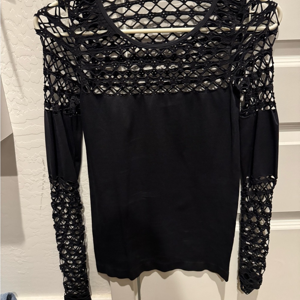 Black Mesh Long Sleeve Top